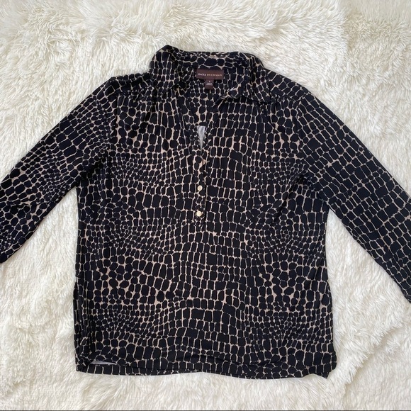 🍁 3/$25 🍁 Dana Buchman Patterned Blouse | Black & Beige | Large - Picture 1 of 5